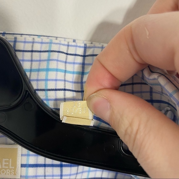 Michael Michael Kors Plaid Button Down Shirt 16 32/33 Non Iron Blue White - Picture 4 of 7